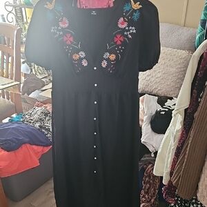 Floral Embroidered Black Maxi Dress